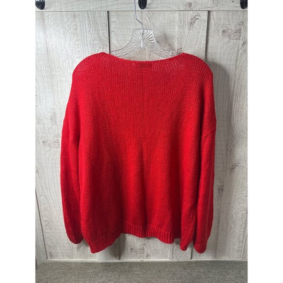 Misslook Womens Red V-Neck Knit Sweater Acrylic Long Sleeve Pullover Size M - Picture 2 of 8